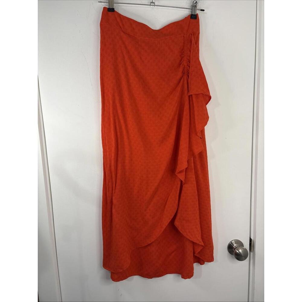 Band Of The Free Red Ruffles Asymmetrical‎ Maxi Skirt Small Elastic Back W26"